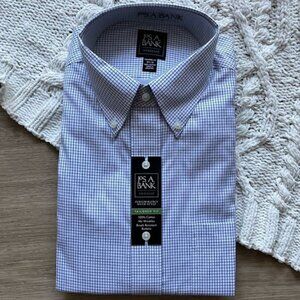 NWT Jos. A. Bank Men's Long Sleeve Button Up - Blue Checkered. Neck Size 15.5x33